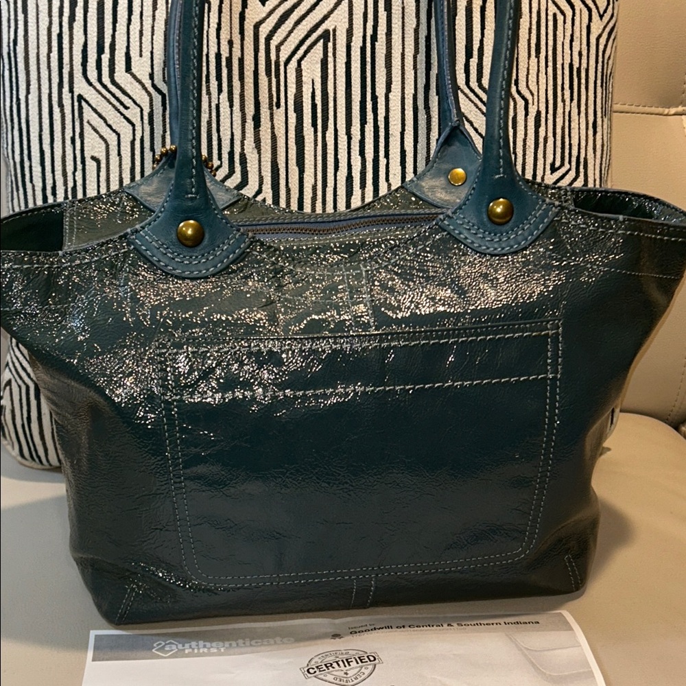 Coach Bleeker Teal Italian Cracked Leather Tote - Picture 10 of 17
